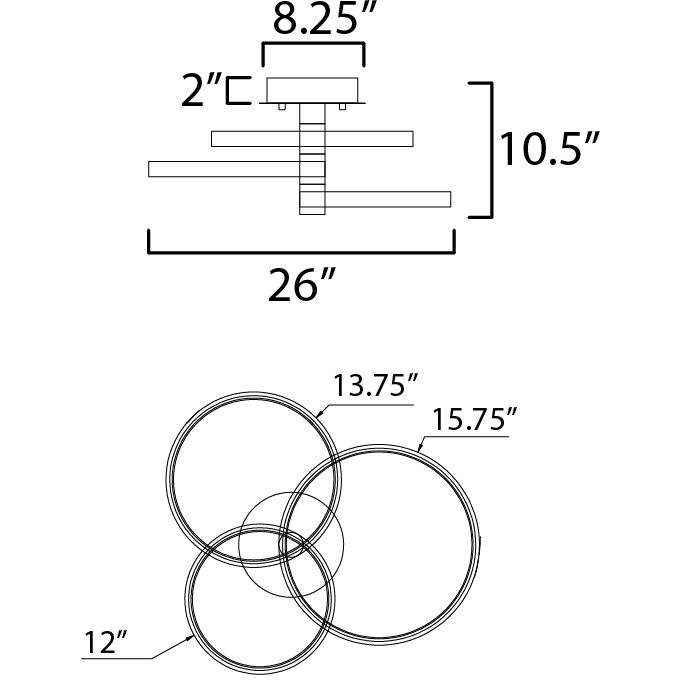 Hoopla LED 15.75 inch Black and Gold Semi-Flush Mount Ceiling Light