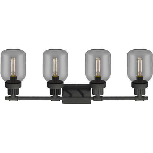 Somers 4 Light 33.25 inch Textured Black Bath Vanity Light Wall Light in Plated Smoke Glass