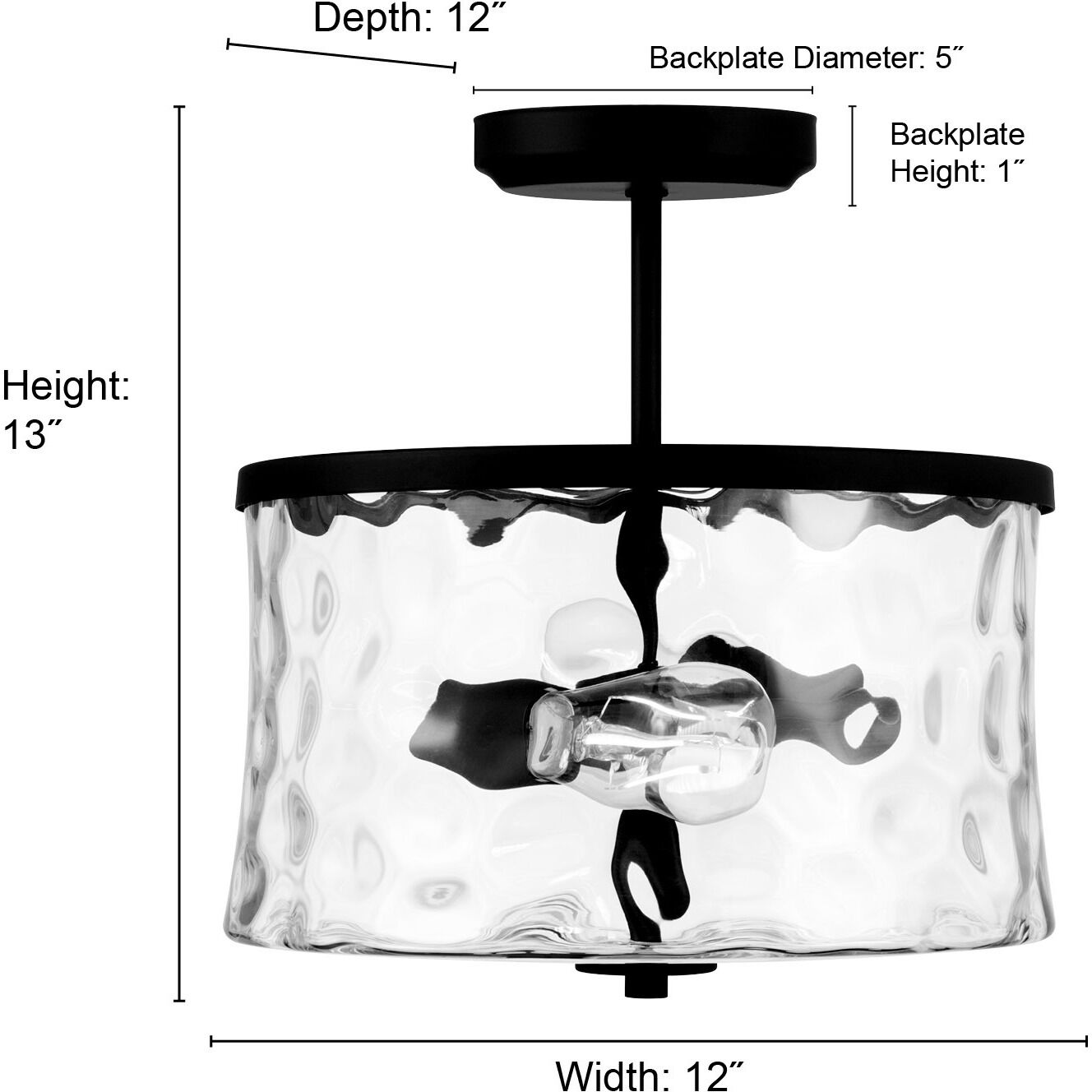 Clarvyn 2 Light 12 inch Matte Black Semi-Flush Mount Ceiling Light
