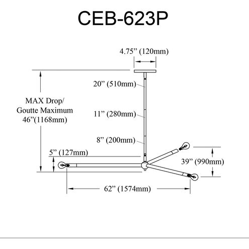 Cerberus 3 Light 62 inch Matte Black Linear Pendant Ceiling Light