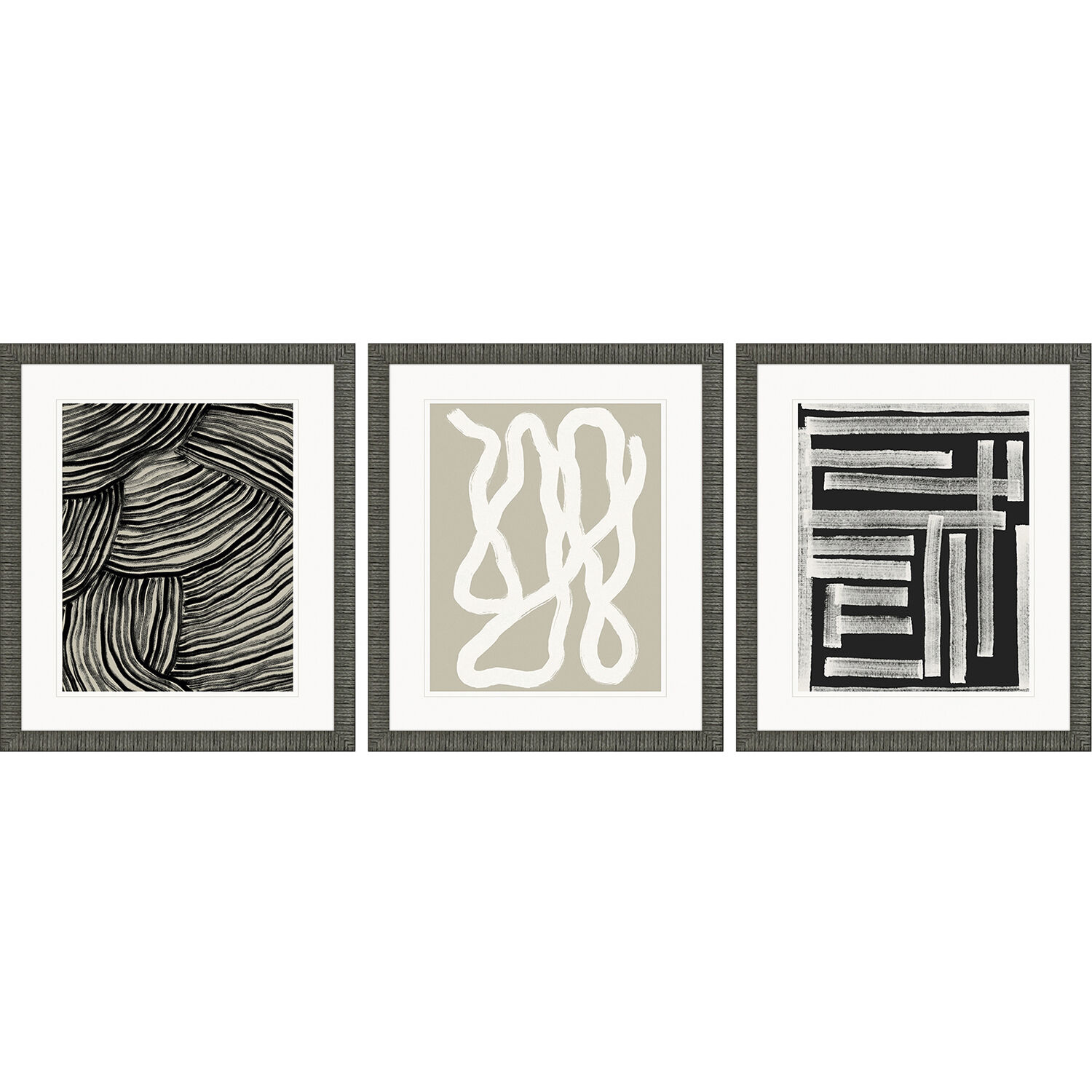 Naive Lines Black and Beige and Neutral and White Framed Art