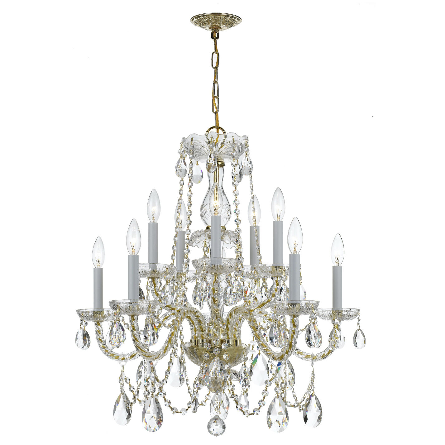 Traditional Crystal 10 Light 26 inch Polished Brass Chandelier Ceiling Light in Clear Swarovski Strass