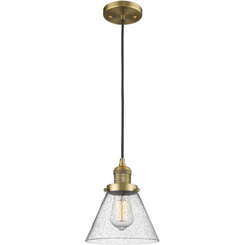 Franklin Restoration Cone 1 Light 8 inch Brushed Brass Mini Pendant Ceiling Light in Incandescent, Seedy, Franklin Restoration