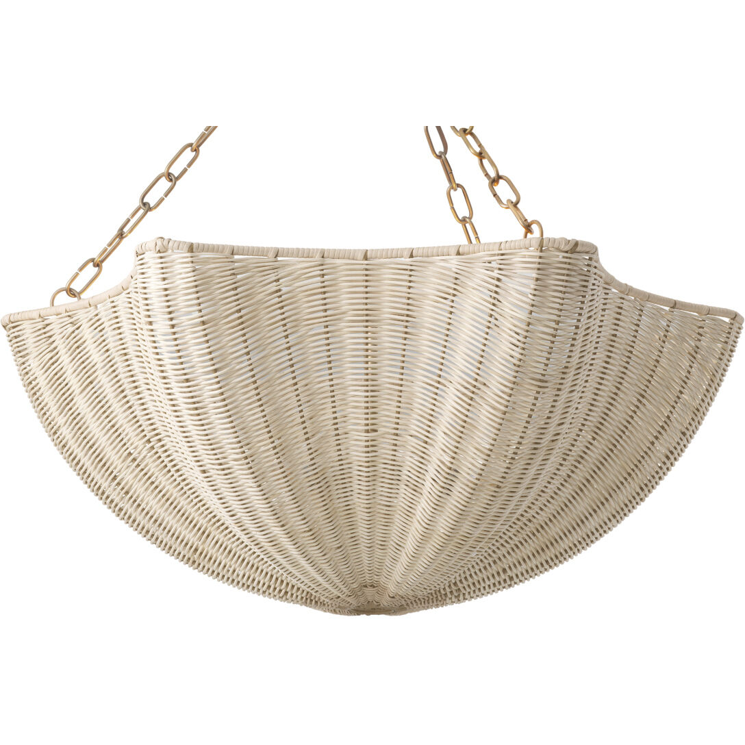 Los Palmos 3 Light 31.89 inch Natural Rattan with Vintage Brass Chandelier Ceiling Light