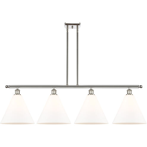 Ballston Ballston Cone 4 Light 50 inch Brushed Satin Nickel Island Light Ceiling Light in Matte White Glass