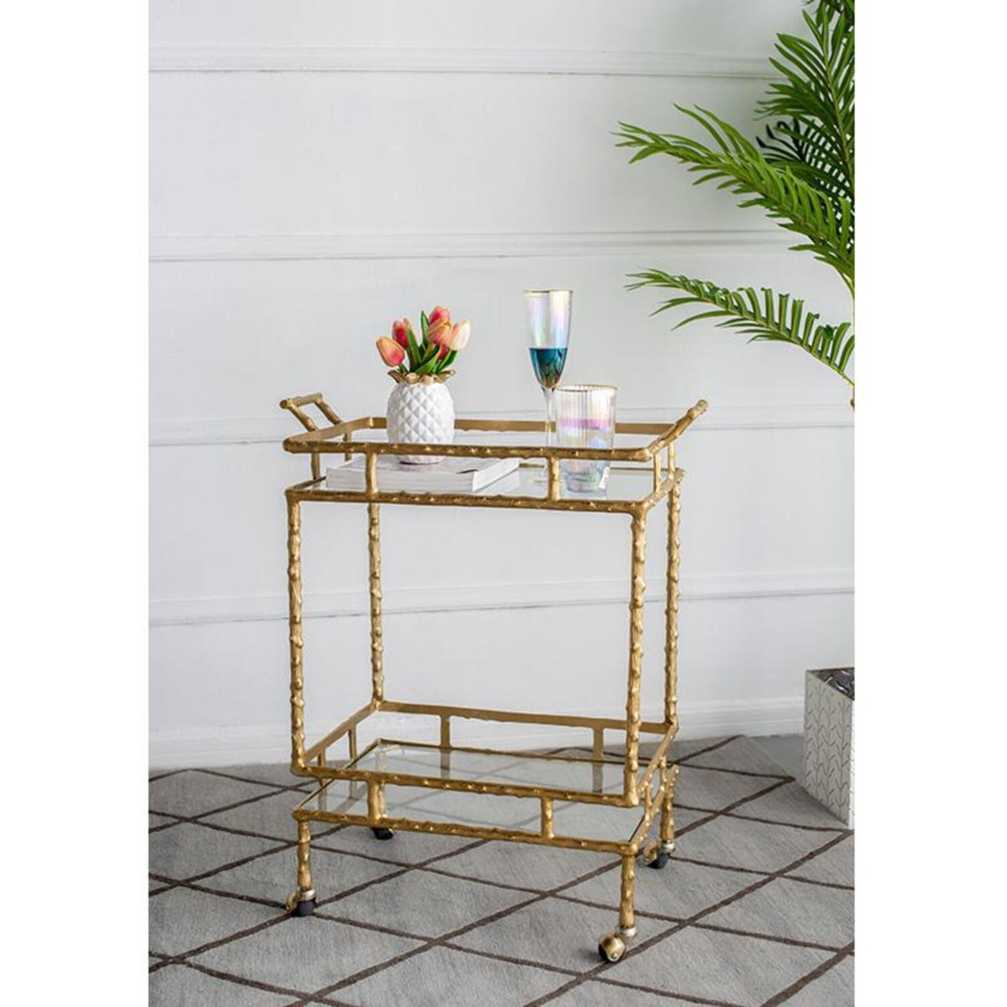 Twig Brass Antique Bar Cart