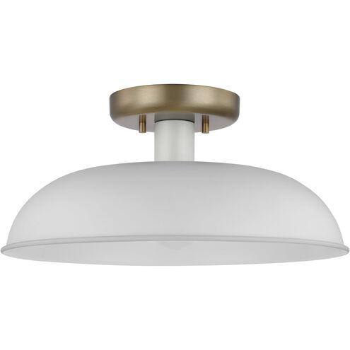 Colony 1 Light 15 inch Matte White/Burnished Brass Semi Flush Ceiling Light