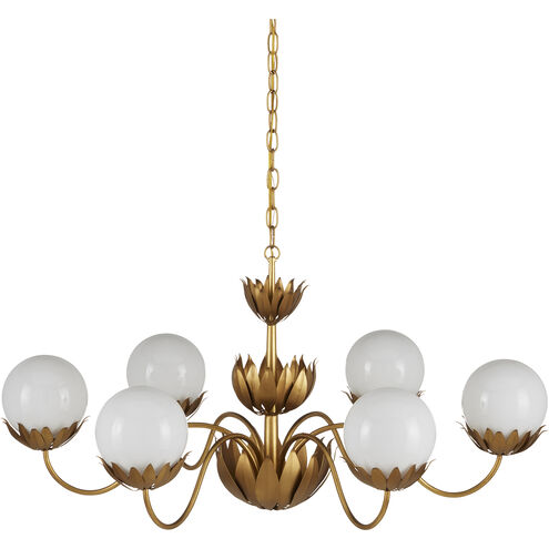 Mirasole 6 Light 37 inch Contemporary Gold Leaf and Gold and White Chandelier Ceiling Light