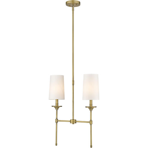 Emily 2 Light 19 inch Rubbed Brass Linear Chandelier Ceiling Light