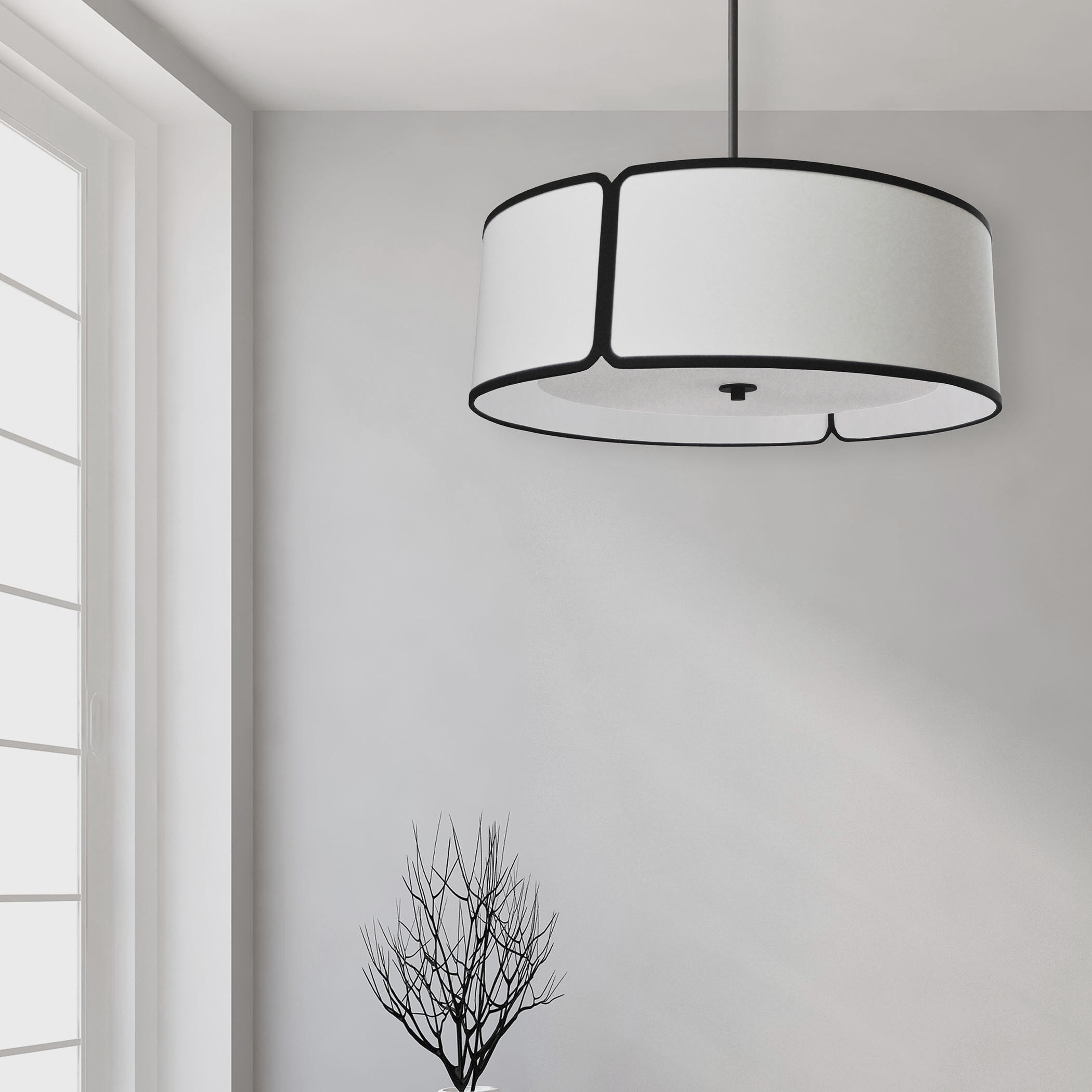 Notched Drum 4 Light 24 inch Black with White Pendant Ceiling Light
