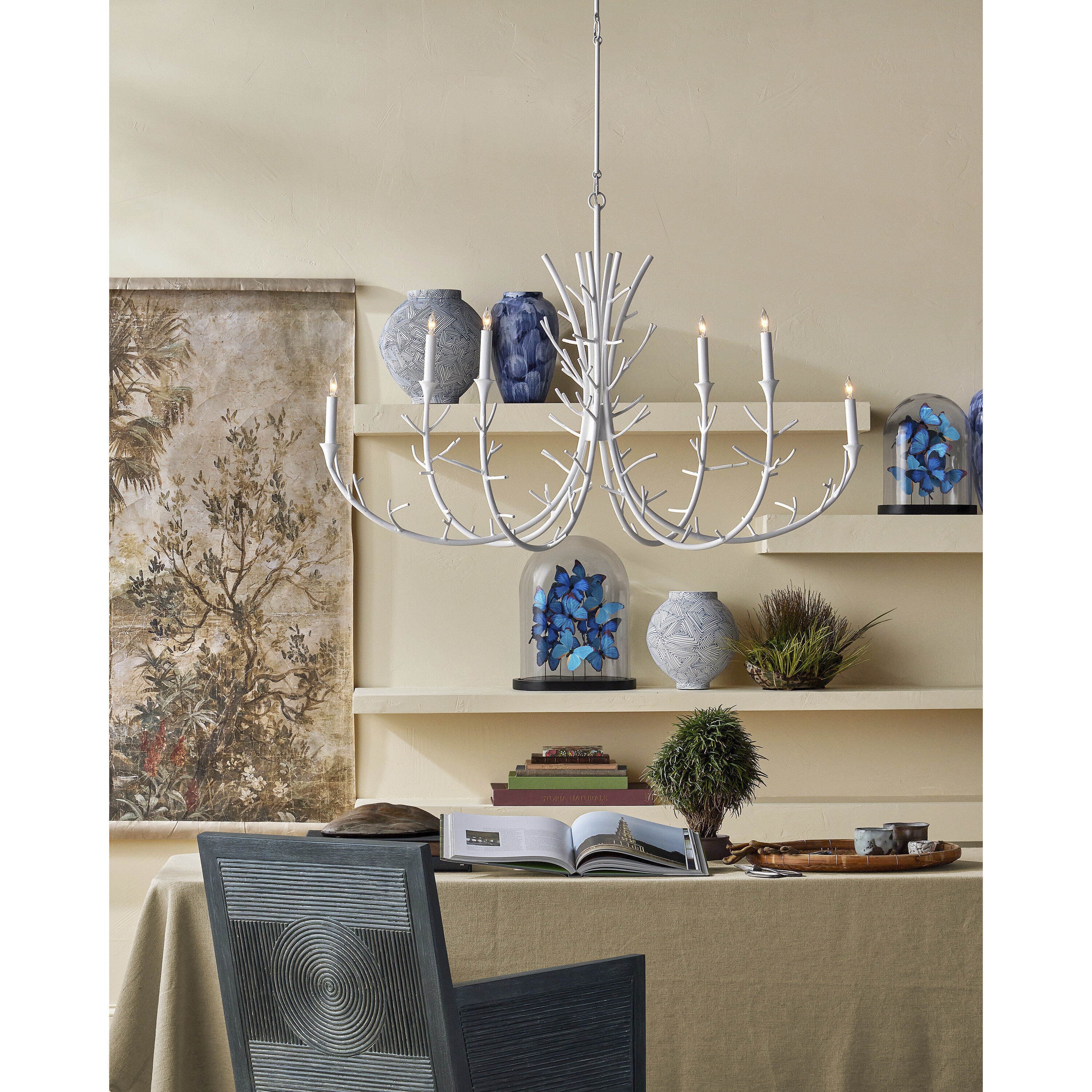 Twiggy 6 Light 48 inch Gesso White Chandelier Ceiling Light