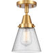 Franklin Restoration Small Cone LED 6.25 inch Satin Gold Flush Mount Ceiling Light in Seedy Glass