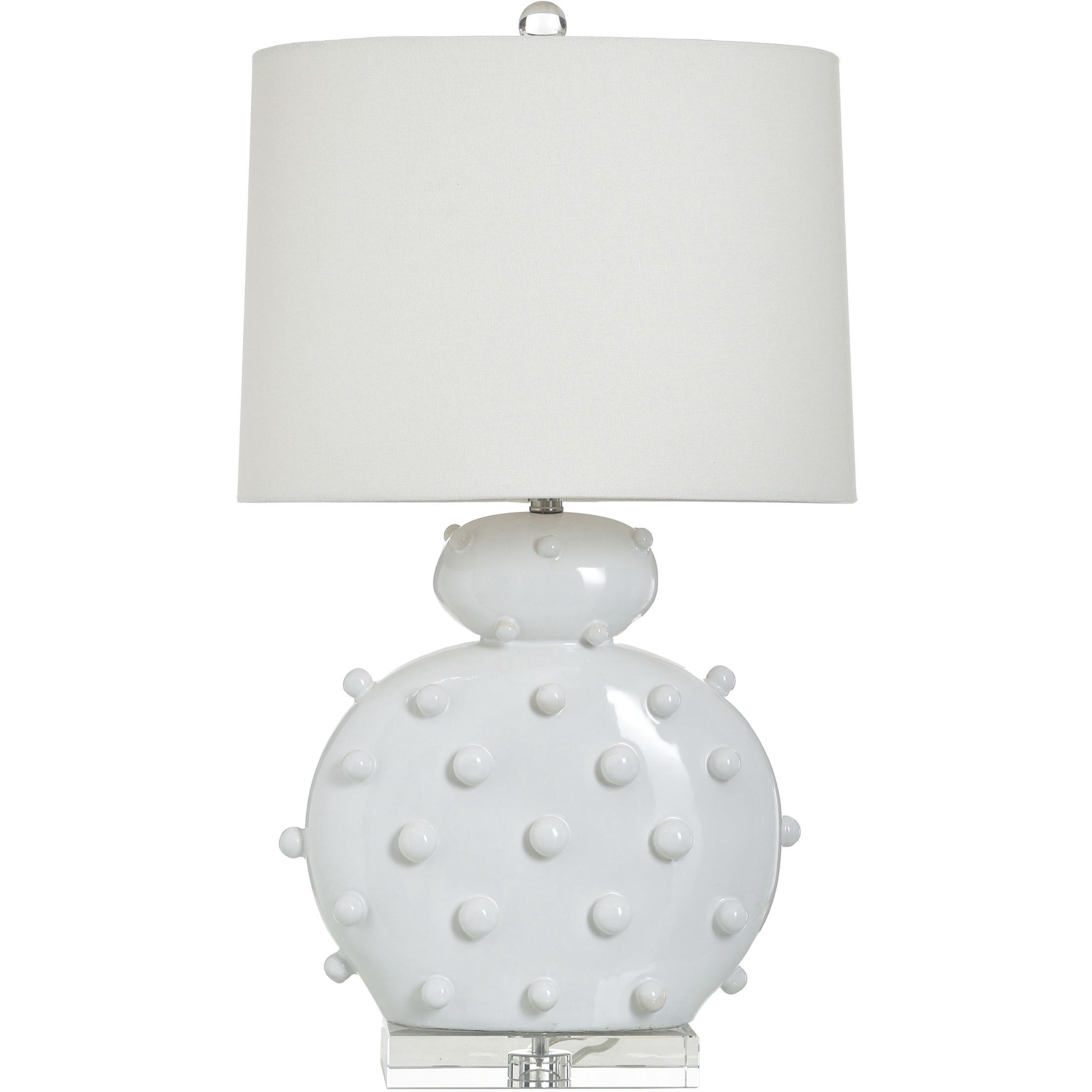 Studded Porcelain 33 inch 100 watt Glossy White and Ivory Table Lamp Portable Light