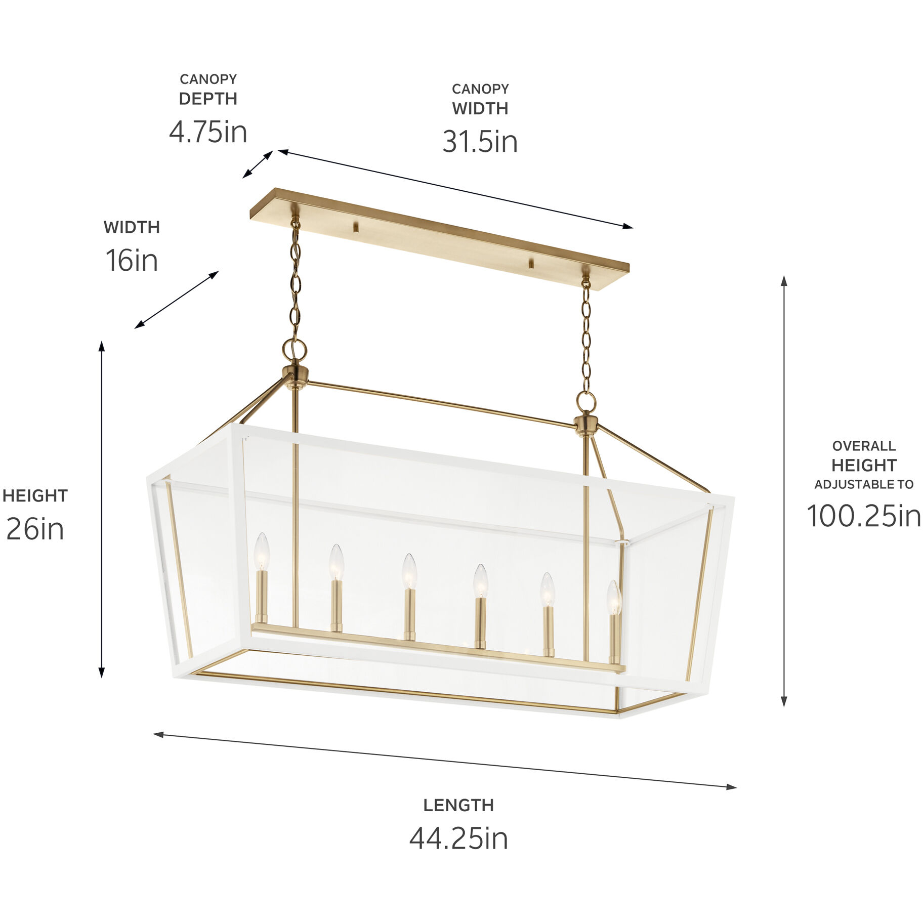 Delvin 6 Light 44.25 inch Champagne Bronze with White Chandelier Linear Ceiling Light, Single