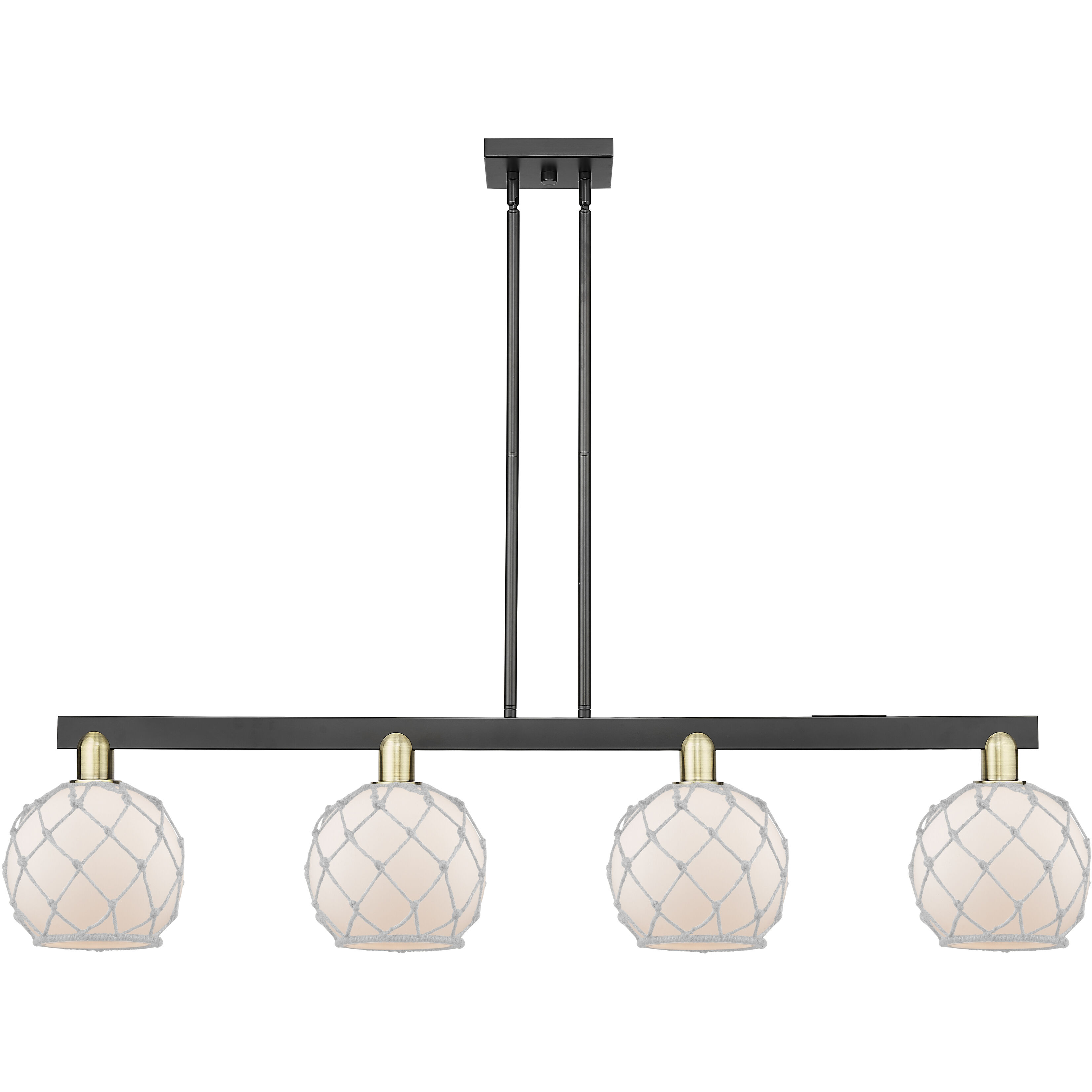 Arcadia Farmhouse Rope Island Light Ceiling Light in Black Antique Brass, White Glass with White Rope