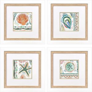 Coastline Green and Orange and Pink and Teal Framed Art
