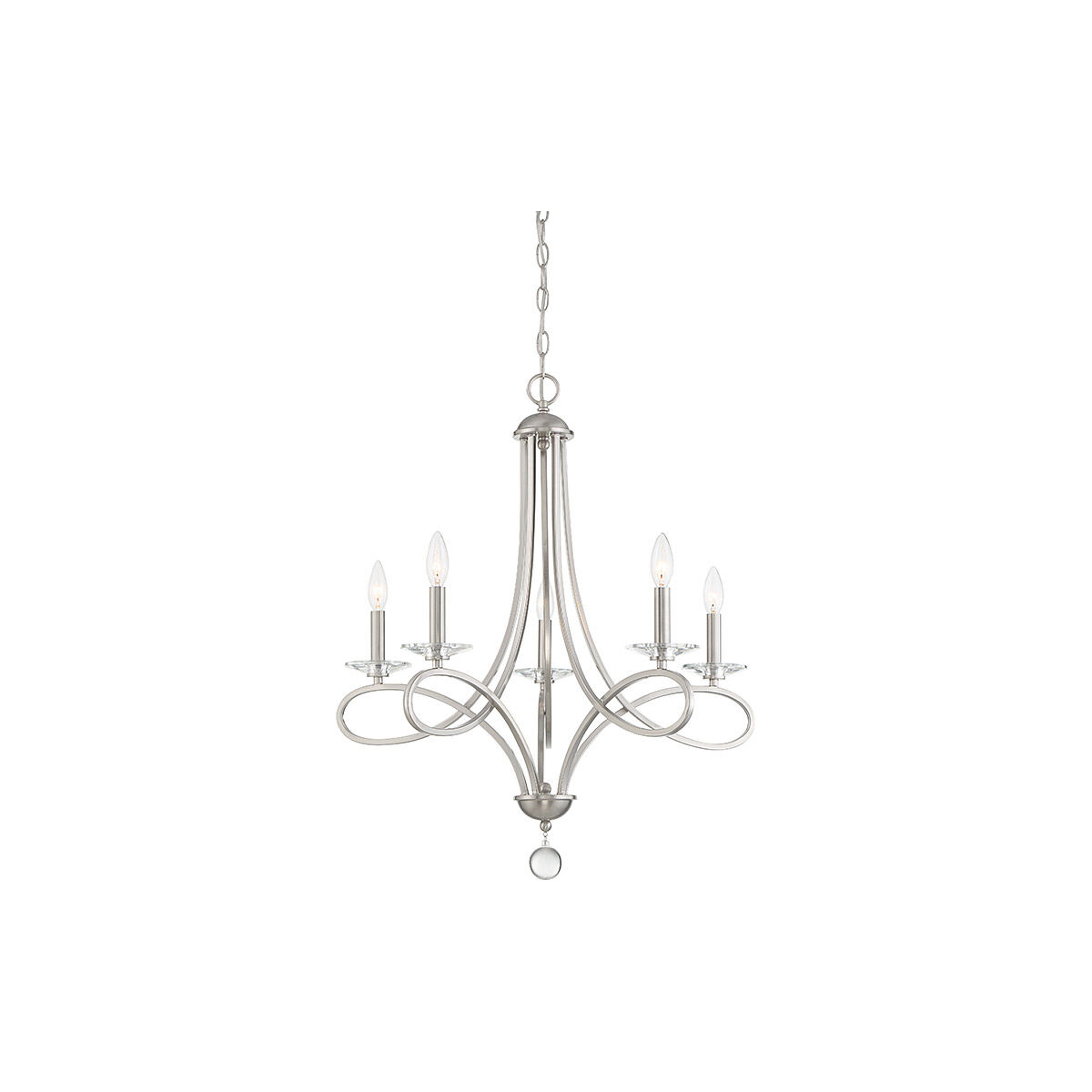 Modern 5 Light 26 inch Brushed Nickel Chandelier Ceiling Light