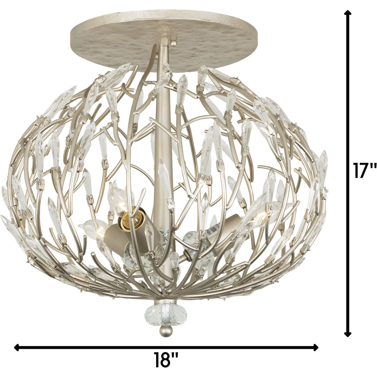 Bask 3 Light 18 inch Gold Dust Semi-Flush Ceiling Light, Premium Pre-Installed Crystal