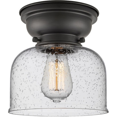 Aditi Large Bell LED 8 inch Matte Black Flush Mount Ceiling Light in Seedy Glass, Aditi