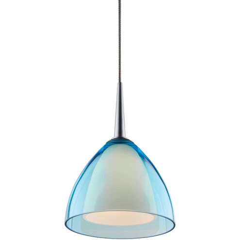 Rainbow LED 4.5 inch Matte Chrome Small Pendant Ceiling Light in Turquoise Glass