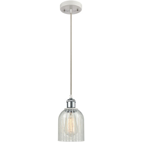 Ballston Caledonia LED 5 inch White and Polished Chrome Mini Pendant Ceiling Light in Mouchette Glass, Ballston