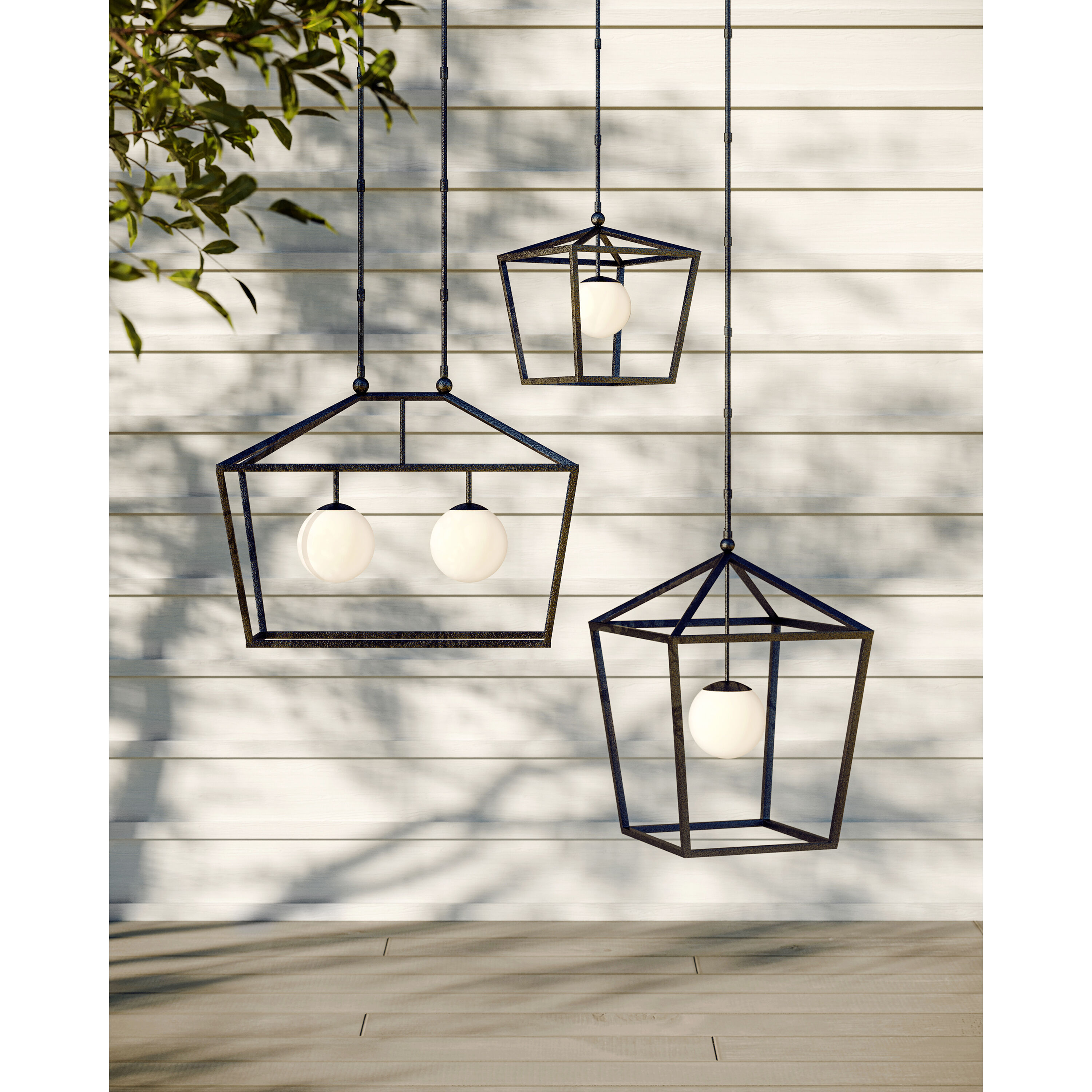 Denison 1 Light 26 inch Black/Frosted White Outdoor Lantern Pendant, Large