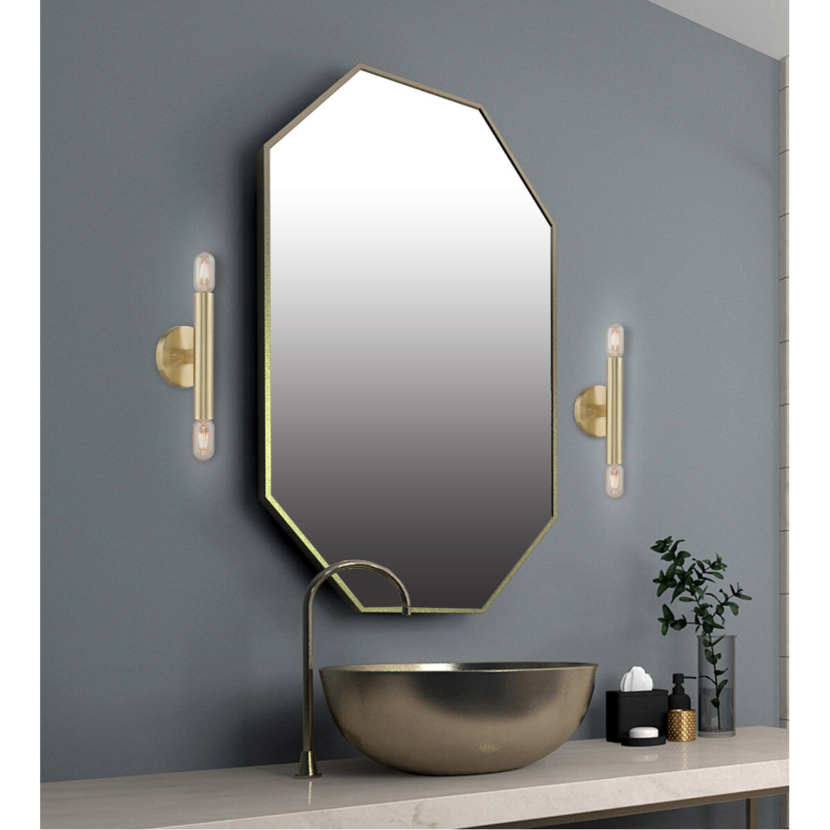 Copenhagen 2 Light 5 inch Satin Brass ADA ADA Wall Sconce Wall Light