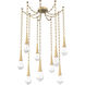 Raindrop LED 13.6 inch Gilded Brass Swag Multi-Pendant Ceiling Light in 3000K LED, Diamond Chain