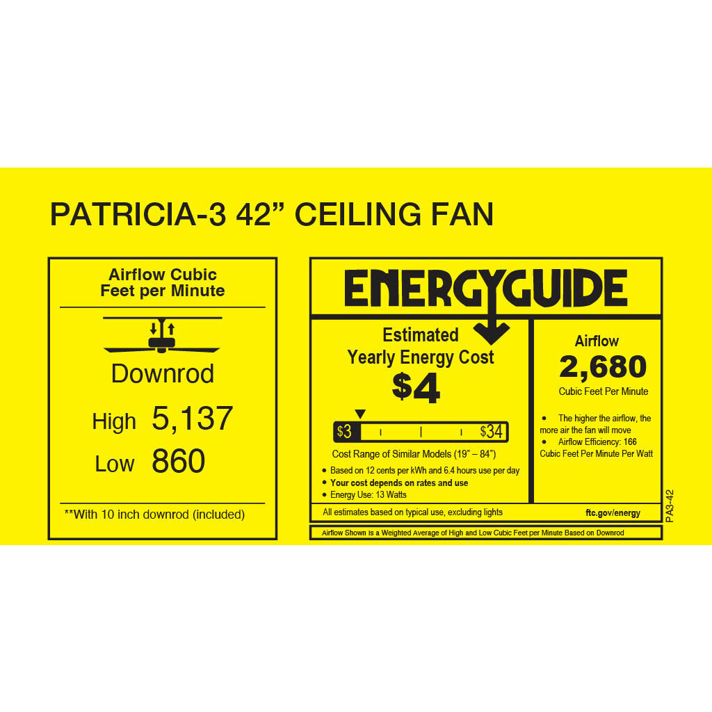 Atlas Patricia-3 42 inch Gloss White with Walnut Tone Blades Ceiling Fan, Atlas