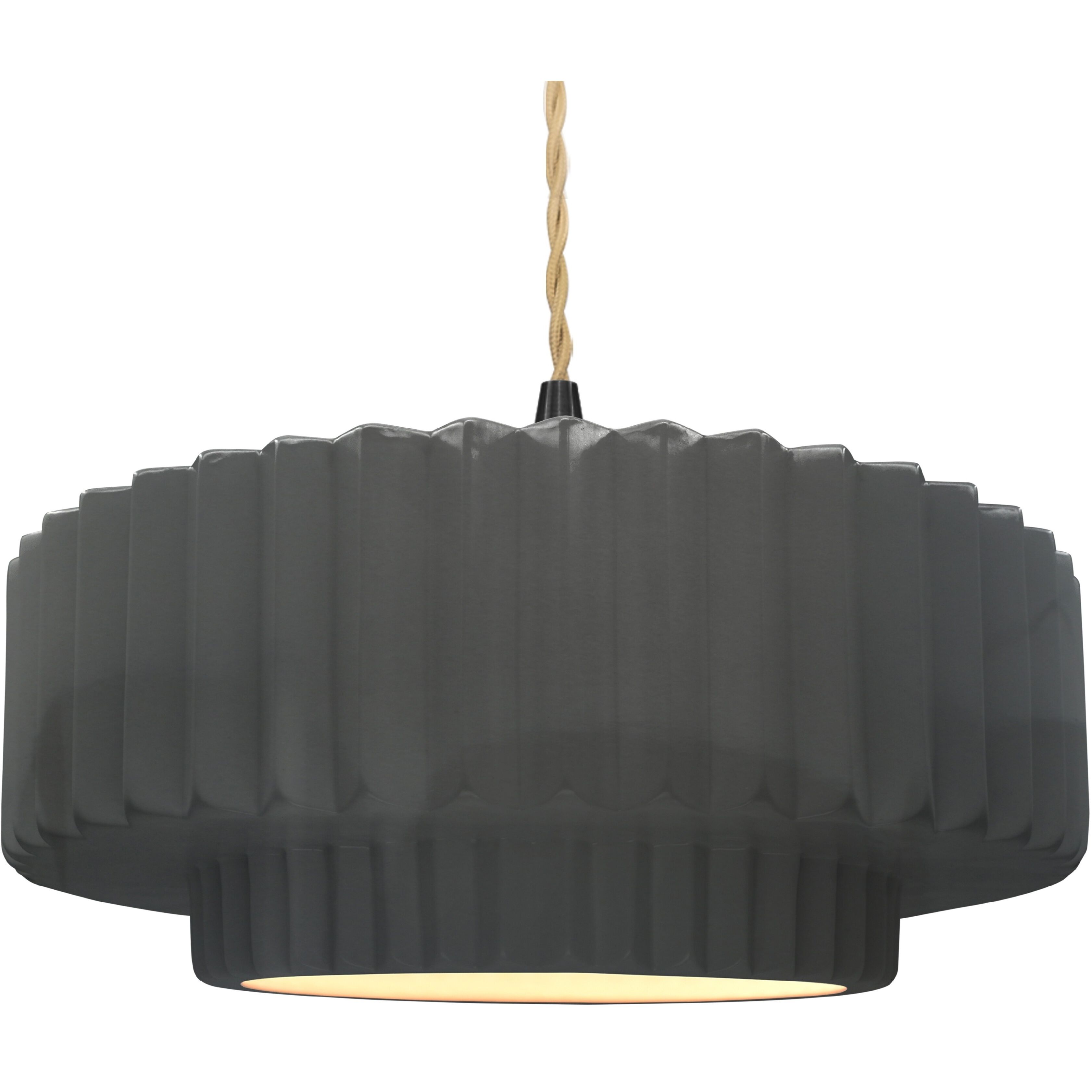 Radiance Collection - Pleated Tier Pendant Ceiling Light in Matte Black, Dedicated LED, Beige Twist Cord, Gloss Gray, 16.25W x 6H, Form+Finish+Function
