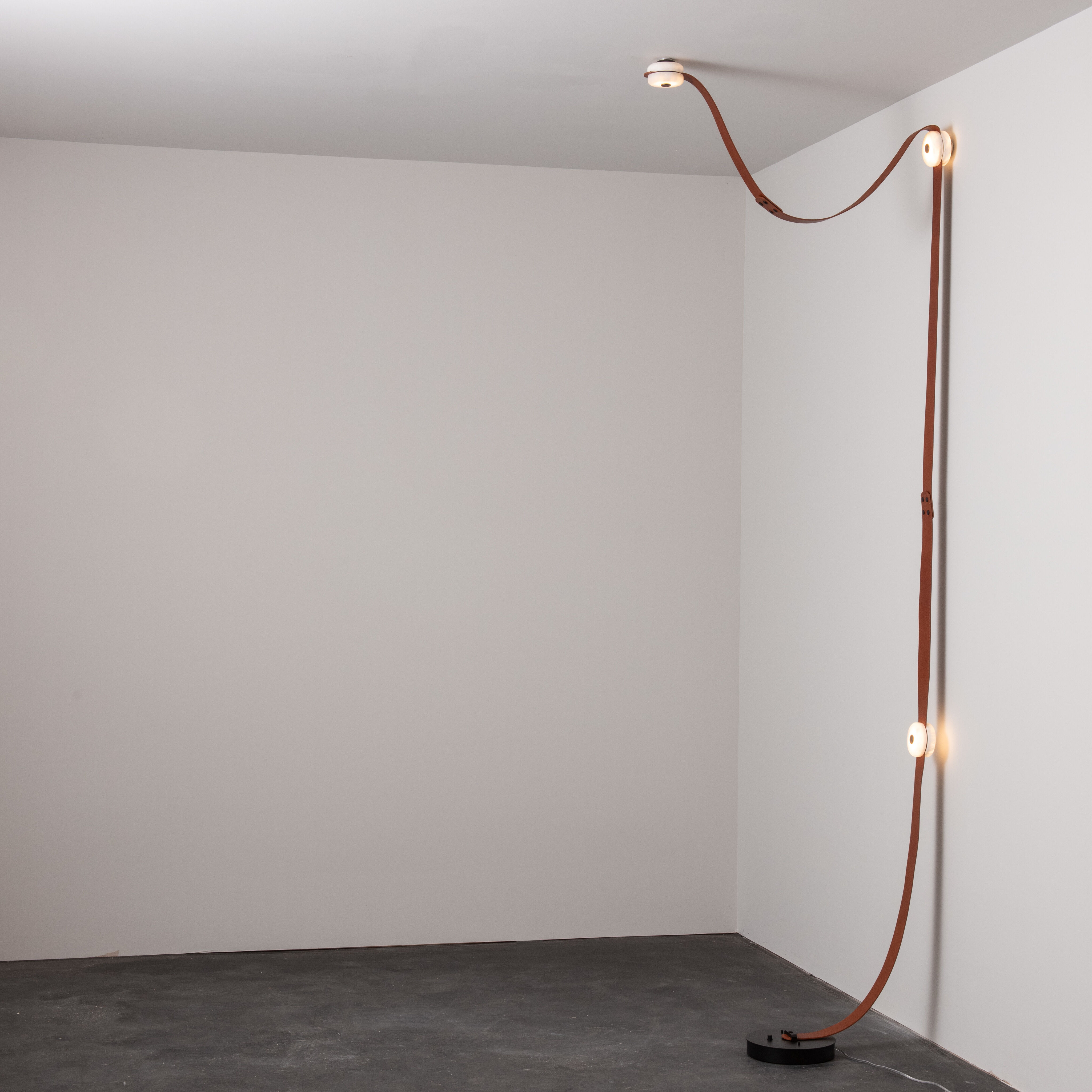 Art & Alchemy SNAPS LED 36 inch White Floor-to-Ceiling Plug-in Lamp Ceiling Light in Black Leather with Alabaster