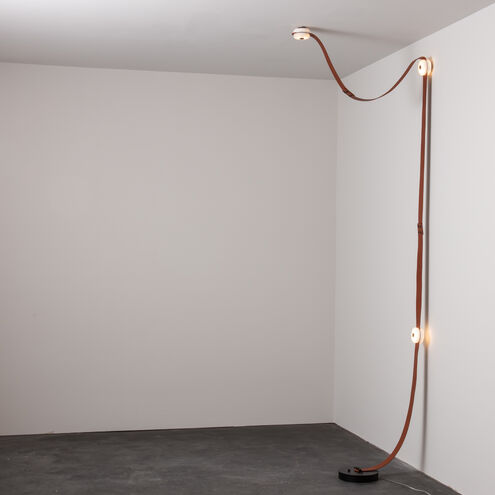 Art & Alchemy SNAPS LED 36 inch Sterling Floor-to-Ceiling Plug-in Lamp Ceiling Light in Black Leather with Alabaster