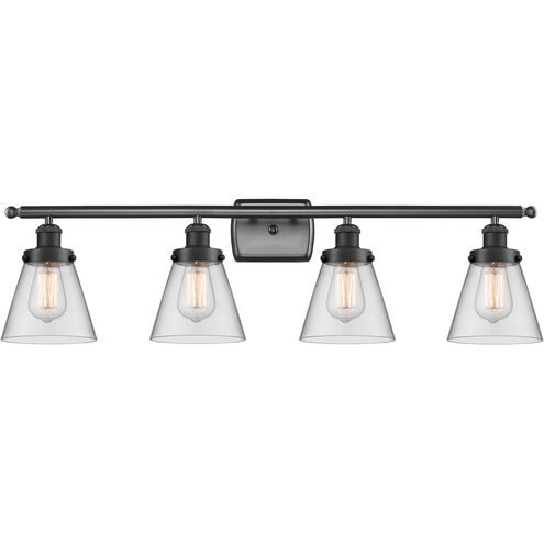Ballston Small Cone 4 Light 36 inch Matte Black Bath Vanity Light Wall Light in Clear Glass, Ballston