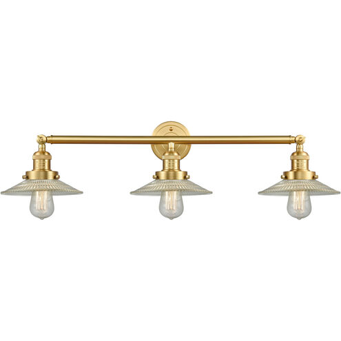 Franklin Restoration Halophane LED 33 inch Satin Gold Bath Vanity Light Wall Light in Clear Halophane Glass, Franklin Restoration