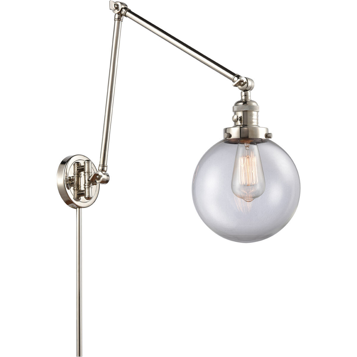 Large Beacon 30 inch 3.50 watt Polished Nickel Swing Arm Wall Light, Franklin Restoration