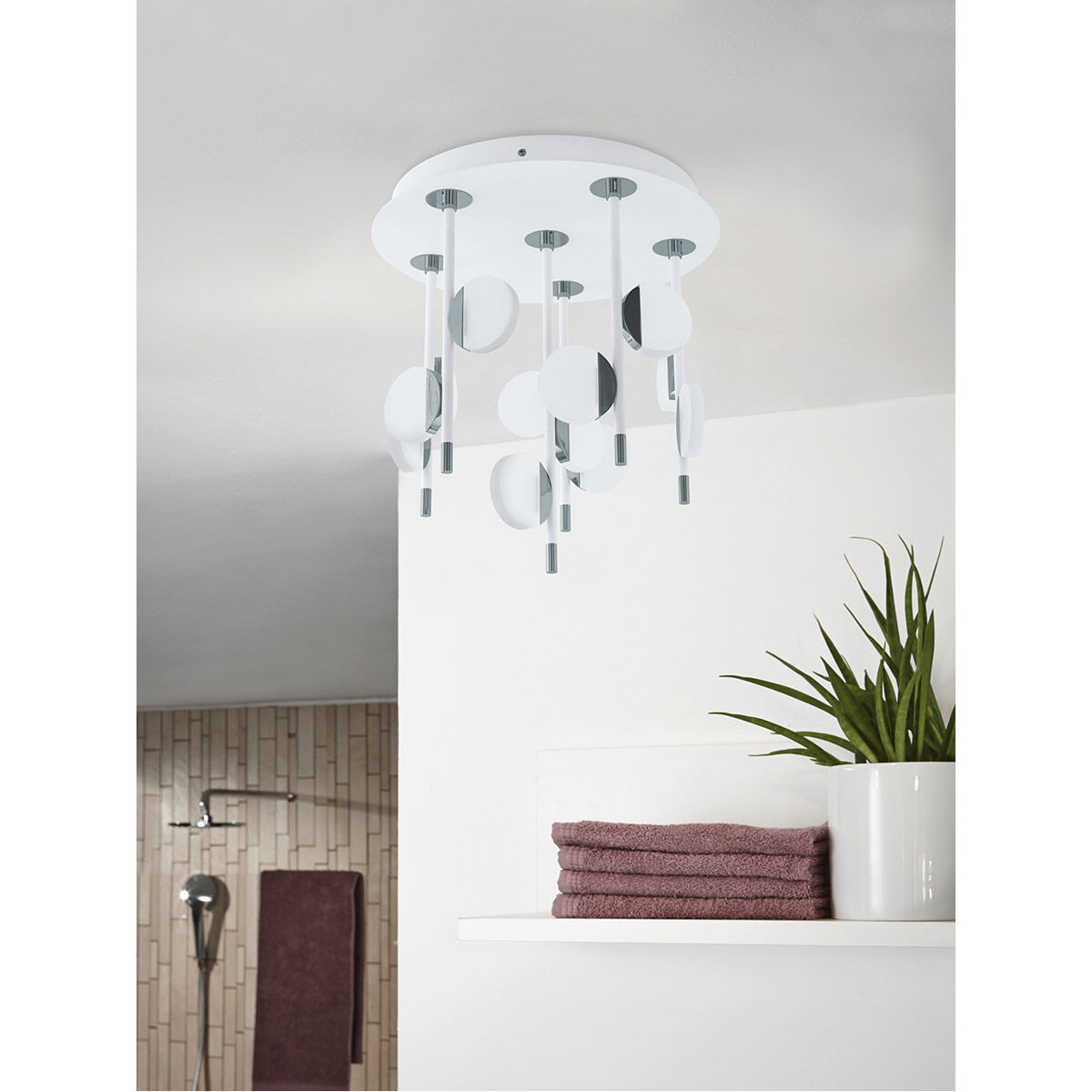 Olindra LED 15.5 inch White and Chrome Semi Flush Mount Ceiling Light