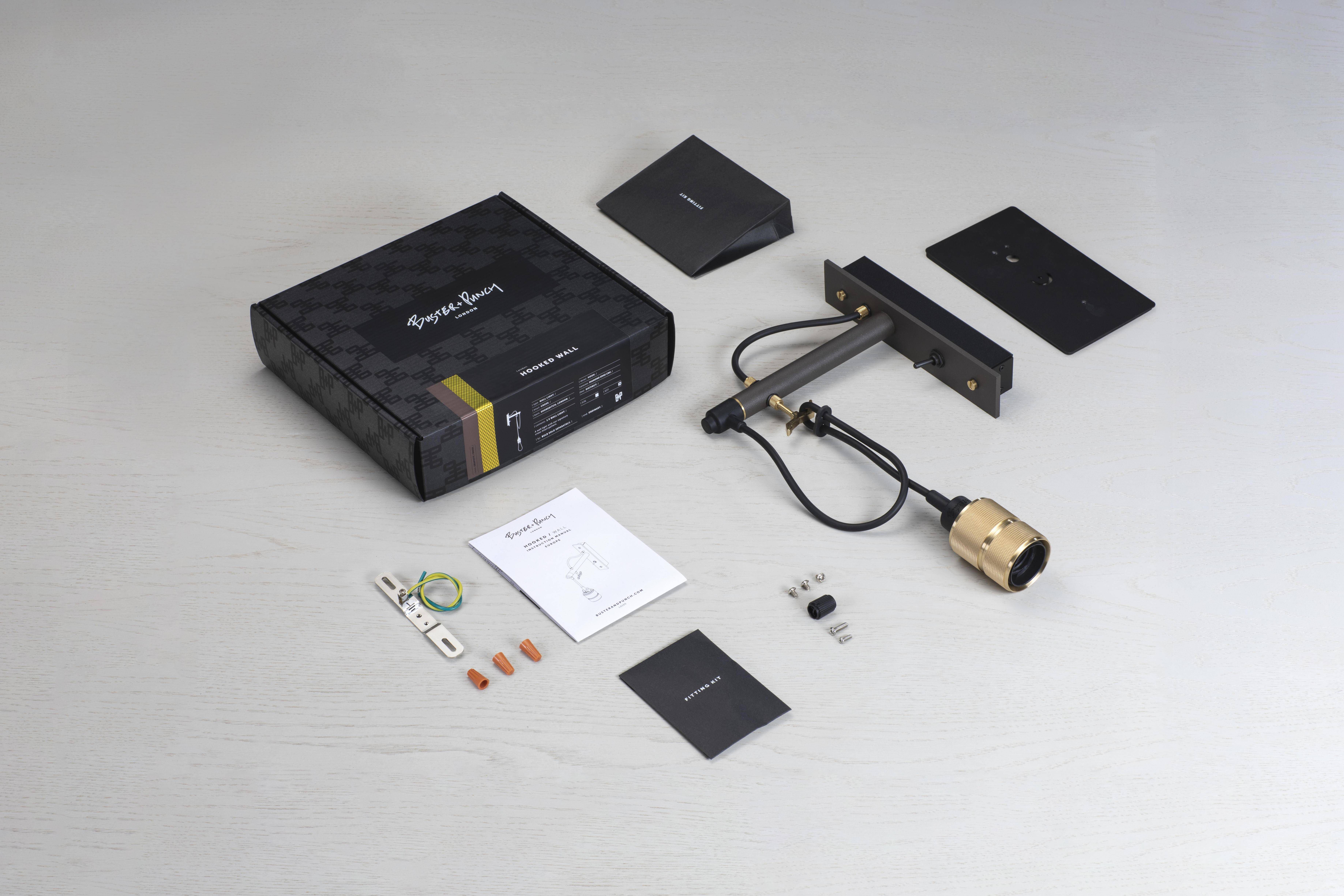 Hooked Wall Light in Graphite / Brass, Nude