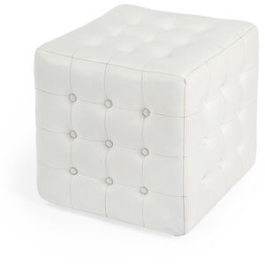 Leon Leather Cube Ottoman in White