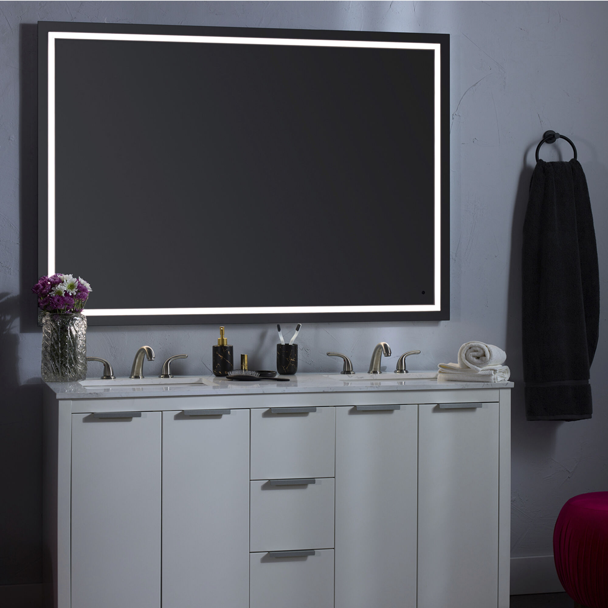 Track 36 X 24 inch Black LED Lighted Mirror, Vanita by Oxygen