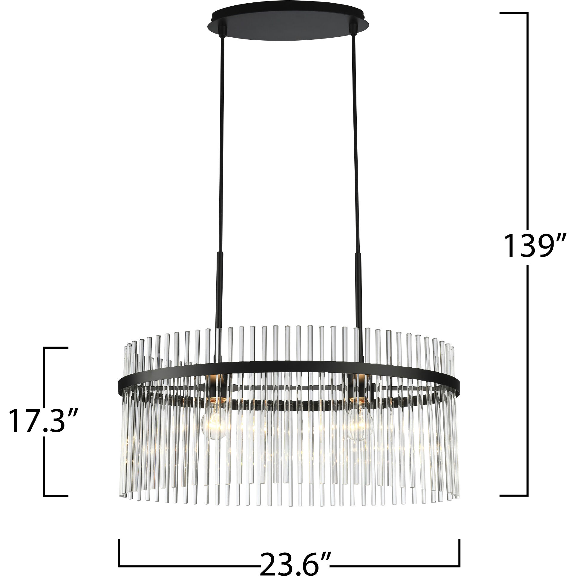 Ava 2 Light 23.6 inch Black Chandelier Ceiling Light