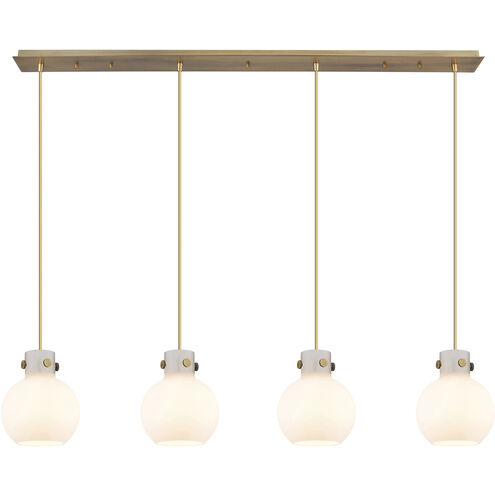 Newton Sphere 4 Light 51.75 inch Brushed Brass Linear Pendant Ceiling Light in White Glass