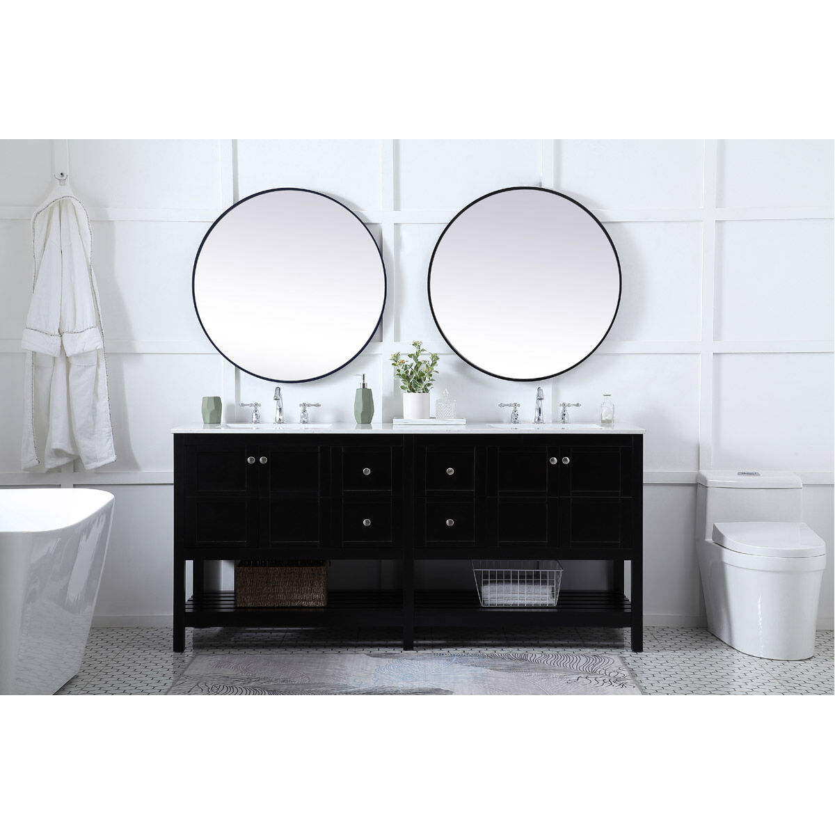 Theo 72 X 22 X 34 inch Black Vanity Sink Set