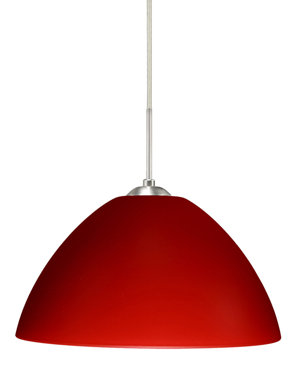 Tessa LED Satin Nickel Pendant Ceiling Light in Red Matte Glass