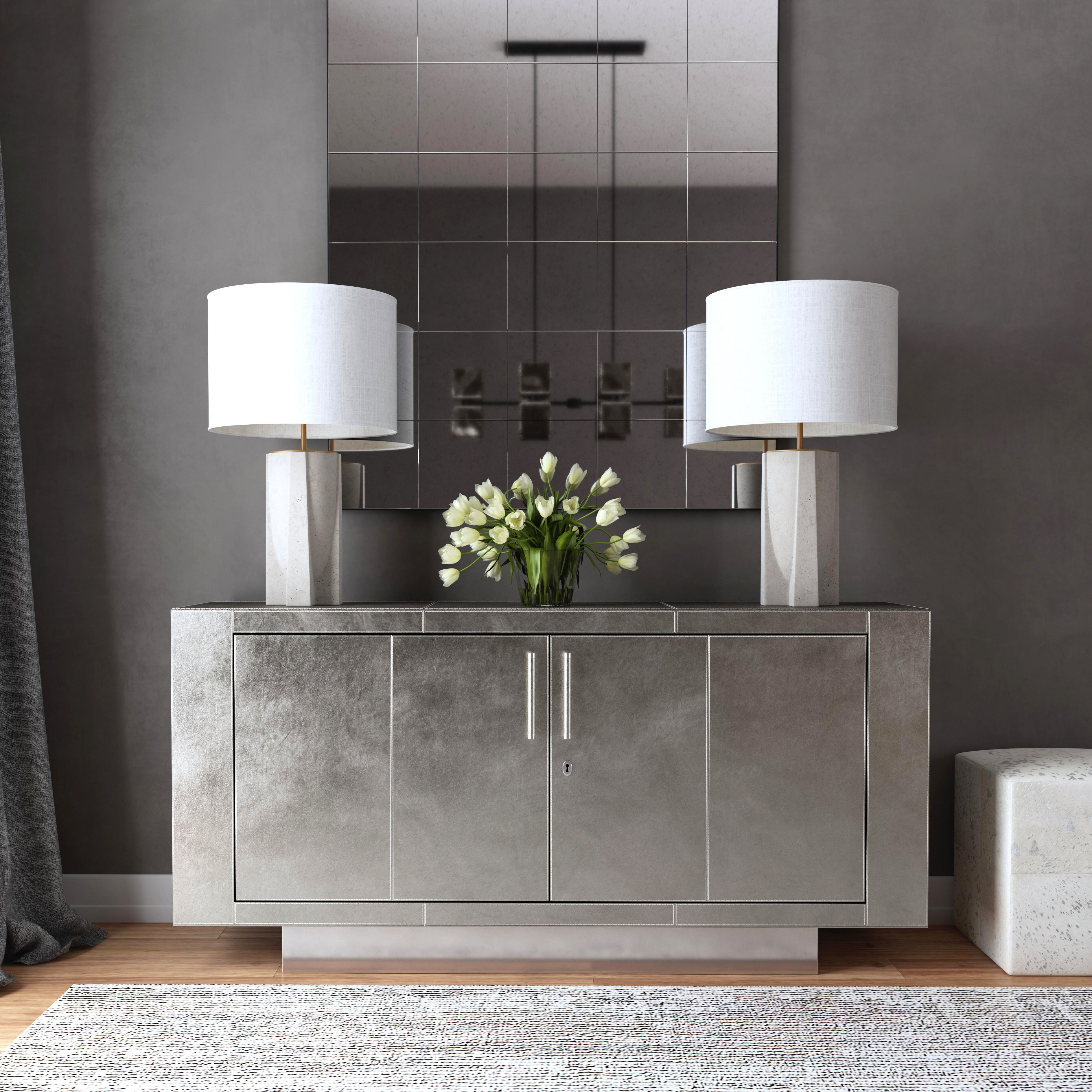 Francois Silver Leather 70.5" Buffet Sideboard in Silver