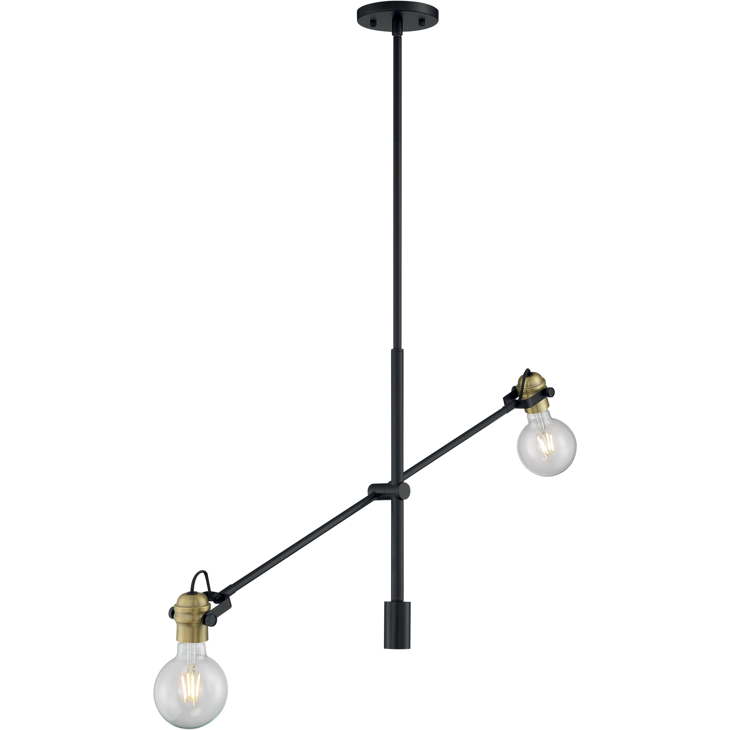 Mantra 2 Light 4.75 inch Black and Brass Accents Pendant Ceiling Light