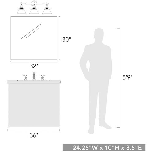 Orwell 3 Light 27 inch Pewter Bath Vanity Wall Light in Navy