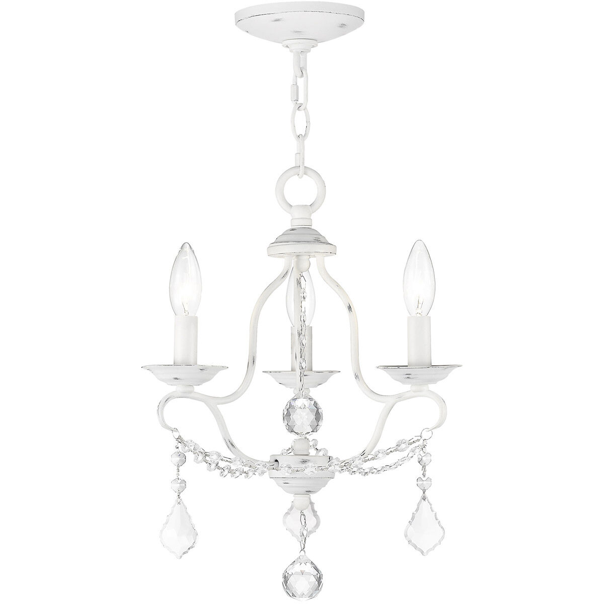 Chesterfield 3 Light 12 inch Antique White Mini Chandelier Ceiling Light