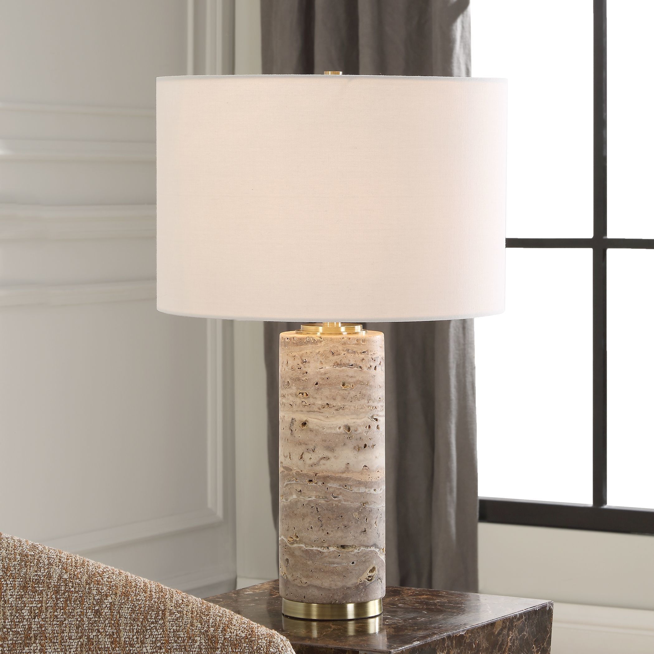 Cortado 23.25 inch 150.00 watt Travertine and Antique Brass Table Lamp Portable Light
