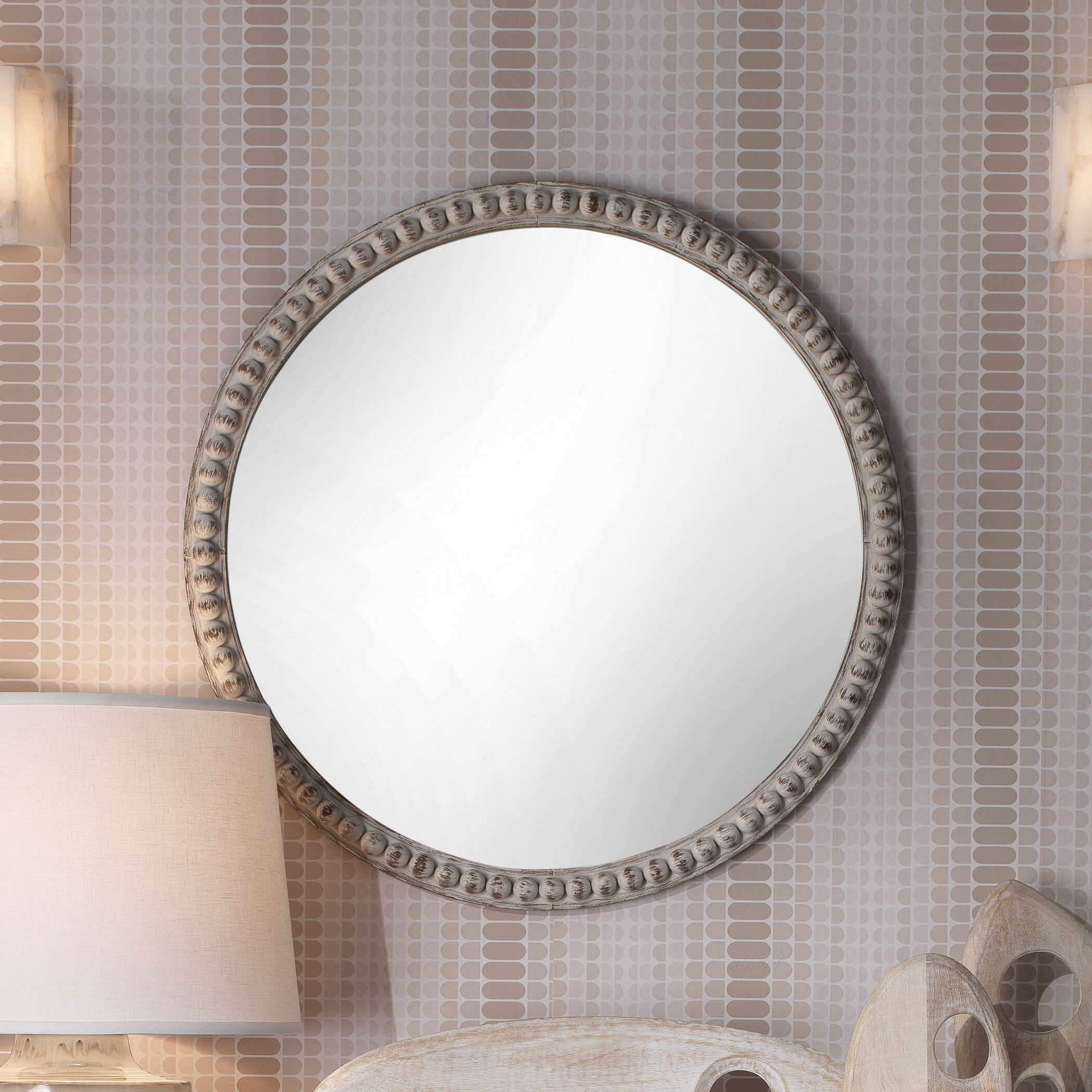 Audrey Beaded 30 X 30 inch White Wood Mirror