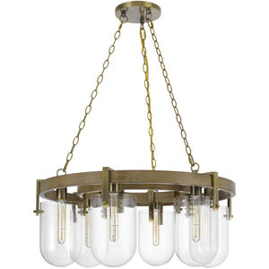 Stovall 6 Light 30 inch Antique Brass and Oak Chandelier Ceiling Light, Wagon Wheel Style